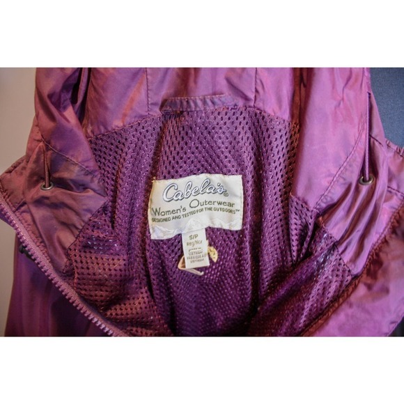 Cabela's Raincoat Long Packable Hooded Purple Size S - Picture 3 of 3